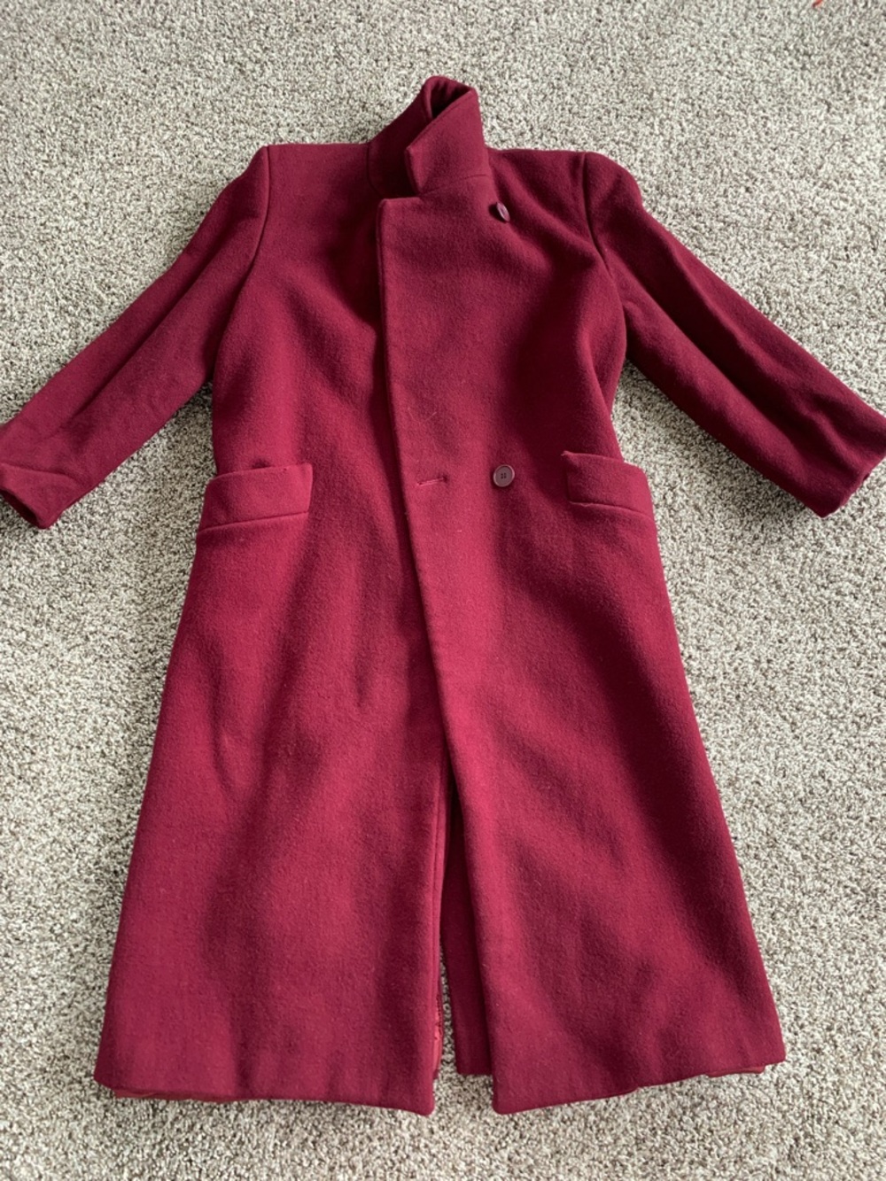 Vintage Perry Ellis Portfolio Long Burgundy Wool Coat